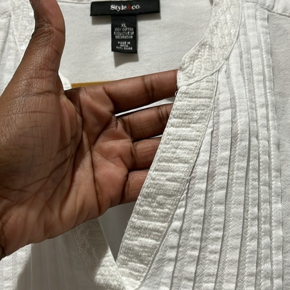 Style & Co Sz XL White Tunic Lace Trim Top Blouse Women Stylish Cut 100% Cotton - Picture 6 of 11